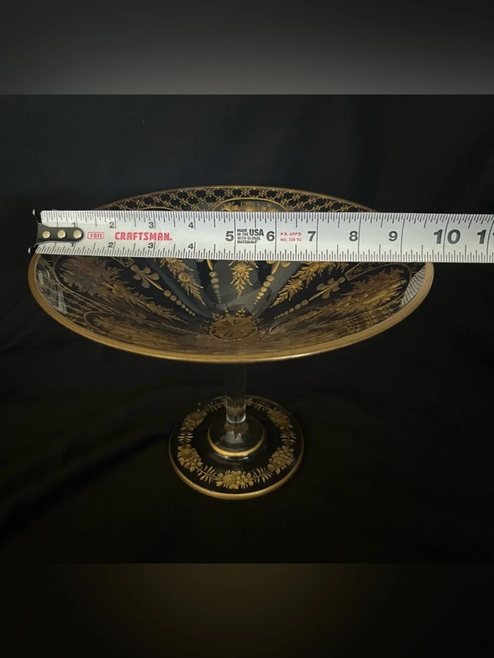 Antique Early 1900 Bohemian Glass, Tazza/Compote Dish, Moser-style, Gold Gilding - Picture 13 of 15